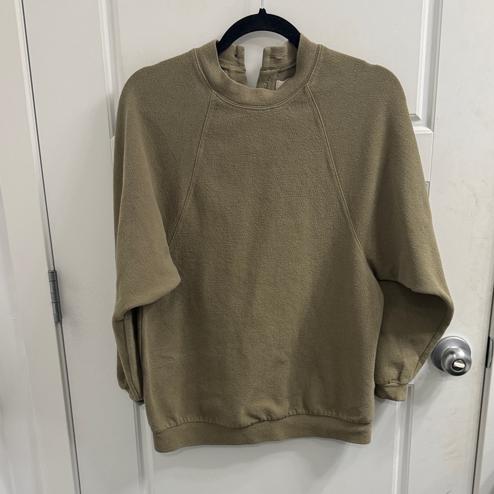 Madewell Xsmall Olive Green Button Back Mock Neck Ribbed Sweater